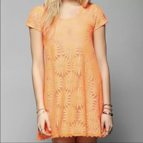 Kimchi Blue Sz Medium Orange Sunflower Lace Dress - Picture 2 of 13